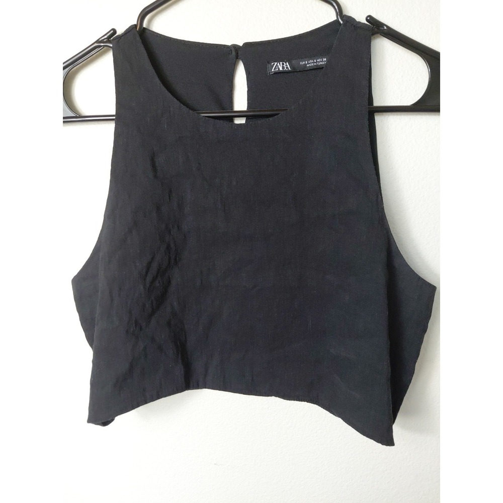 Zara Black Sleeveless Keyhole Button Back Crop Top Womens Size‎ S